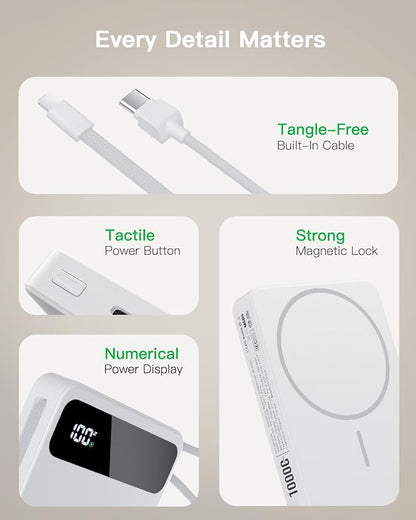 Magnetic Power Bank, 10,000mAh Wireless Portable Charger for Mag-Safe 15W Fast Charging, Battery Pack with USB-C Cable 20W in/Out for iPhone Air/17/16/15/14/13/12/Plus/Pro/Pro Max, AirPods & More
