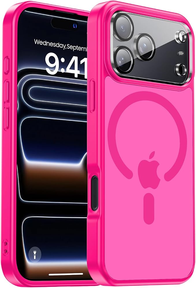 Strong Magnetic for iPhone 17 Pro Case with Camera Lens Protector [ Military-Grade Protection] Compatible with MagSafe Shockproof Slim Thin Cover case for iPhone 17 Pro 6.3 inch, Hot Pink