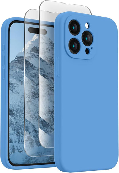 FireNova Designed for iPhone 15 Pro Case, Silicone Upgraded [Camera Protection] Phone Case, Soft Anti-Scratch Microfiber Lining Inside, 6.1 inch, Blue