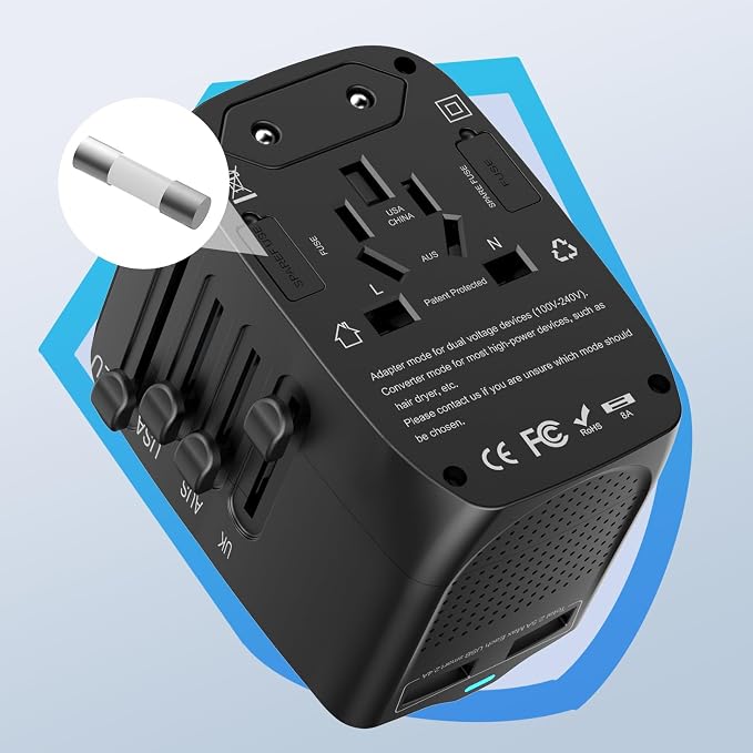 International Travel Adapter Voltage Converter Combo for 100V-240V with 2 USB Ports, USA to UK Europe Australia 200+ Countries
