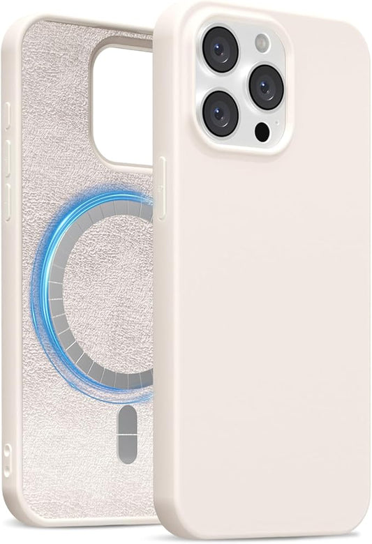 for iPhone 14 Pro Case Silicone Compatible with Magsafe Case, Ultra Slim Thin Magnetic Phone Cases Mag Safe, Cute Soft Rubber Gel TPU Matte Wireless Charging Cover for Women, Beige Stone Cream
