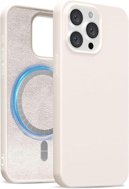 for iPhone 13 Pro Max Case Silicone Compatible with Magsafe Case, Ultra Slim Thin Magnetic Phone Cases Mag Safe, Cute Soft Rubber Gel Matte Wireless Charging Cover for Women, Beige Stone Cream