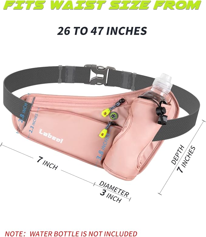 Running Belt, Waterproof Hydration Belt with Water Bottle Holder Hiking Walking Waist Pack Reflective Adjustable Fanny Pack Compatible for Phone Waistband Outdoor