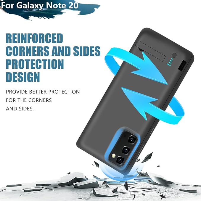Battery Case for Samsung Galaxy Note 20 5G, 6000mAh Rechargeable Extended Battery Charging Charger Case, Add 100% Extra Juice Black