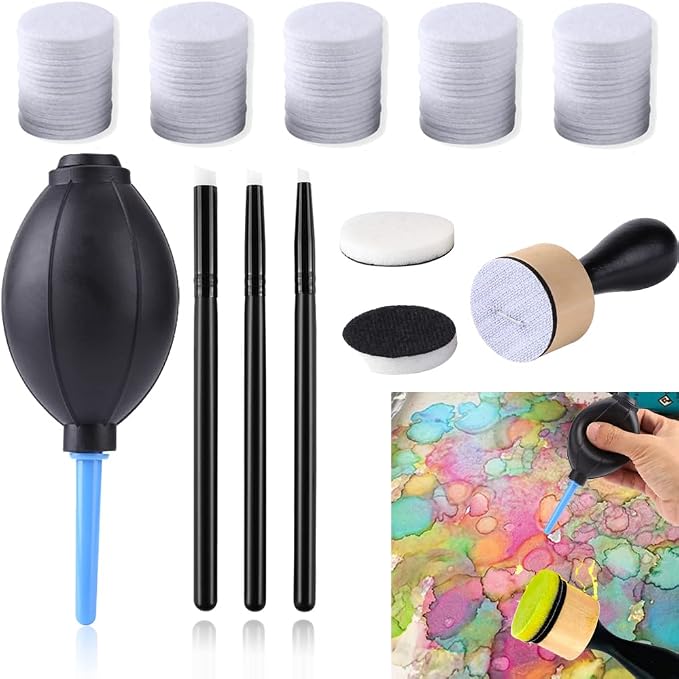 57 Pieces Ink Blower Applicator Tool Sets for Card Making Detailed Ink Blending Brushes,Ink Paints Mixing Blending Tool Mini Round Foam Refills, for Scrapbooking Craft Painting Drawing Tools Arts