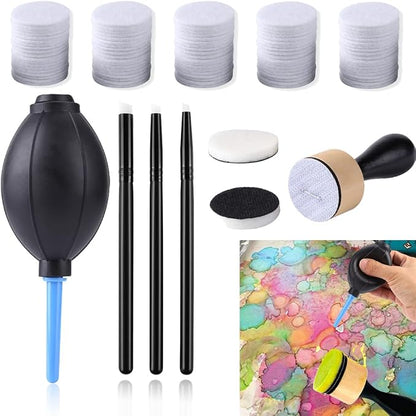 57 Pieces Ink Blower Applicator Tool Sets for Card Making Detailed Ink Blending Brushes,Ink Paints Mixing Blending Tool Mini Round Foam Refills, for Scrapbooking Craft Painting Drawing Tools Arts