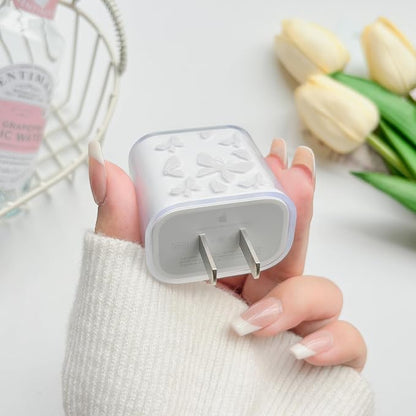 Lovmooful Compatible for iPhone 18W/20W USB-C Charger Cover Clear Lovely Butterfly Design Soft Charger Protector Cute Cable Case Saver Protector for Girls Women-White Butterfly