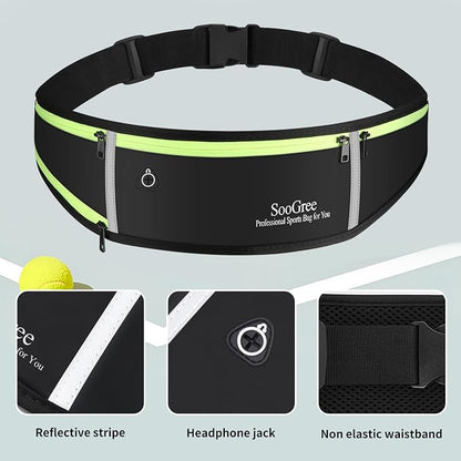 SooGree Men Women Running Waist Pack, Adjustable Waterproof Fanny Pack with Reflective Strip, Runner Belt for Running Walking Cycling Camping Gym