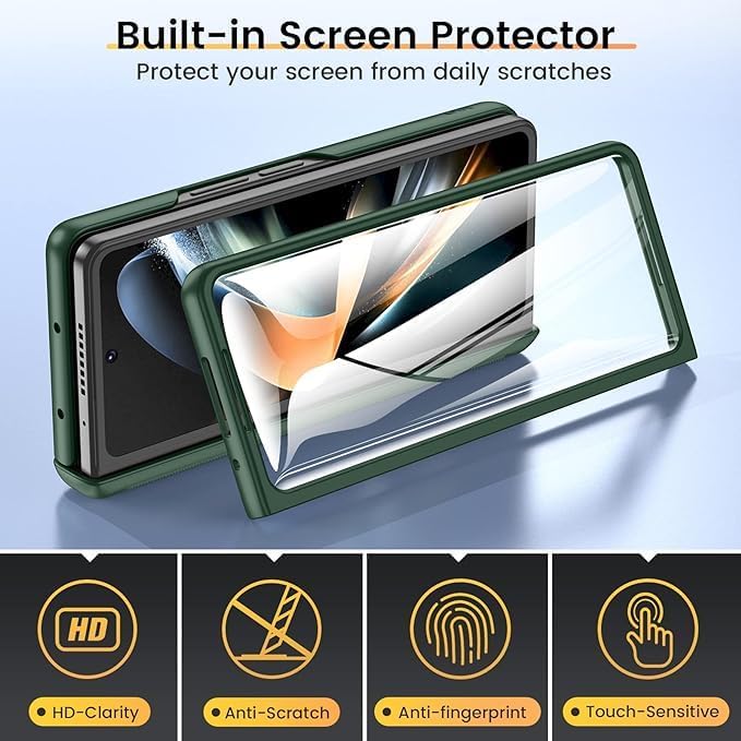 VEGO Case for Galaxy Z Fold 4 with Built-in Front Screen Protector | Samsung Z Fold 4 Case with Slide Camera Cover 360°Ring Kickstand Hinge Protection Cover for Samsung Galaxy Z Fold 4 5G- Pine