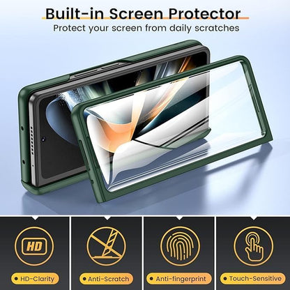 VEGO Case for Galaxy Z Fold 4 with Built-in Front Screen Protector | Samsung Z Fold 4 Case with Slide Camera Cover 360°Ring Kickstand Hinge Protection Cover for Samsung Galaxy Z Fold 4 5G- Pine