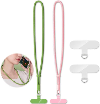 KITANIS 2 Pack Phone Lanyard,2×Phone Neck Strap,4×Tether Tabs,Universal Cell Phone Multifuctional Patch Polyester Lanyards,Cell Phone Lanyards for Women and Men(pink+green)