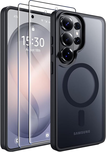 MOZOTER for Samsung Galaxy S26 Ultra Case with Magnetic,[Compatible with MagSafe][12Ft Military Dropproof][2*Screen Protector] Translucent Anti-Slip Back Slim Shockproof Case for S26 Ultra-Black | [12Ft Military Dropproof][2*Screen Protector]Translucen...