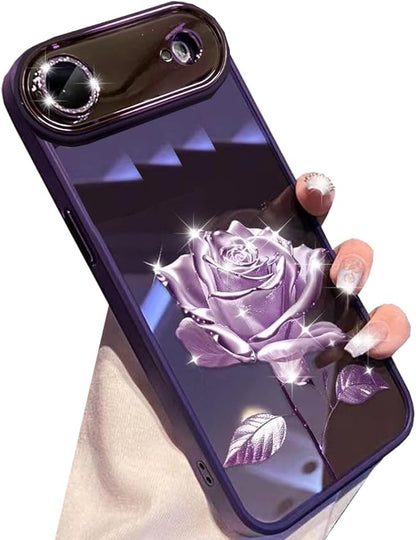 for iPhone Air Fairy Rose Clear Case, Cute Flower Floral with Glitter Bling Sparkly Camera Lens Protector TPU Bumper Shockproof Women Girls Protective Phone Case for iPhone 17 Air 6.5",Purple