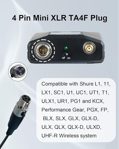 Ta4f Plug Lavalier Lapel Microphone for Shure Wireless Transmitter, 1.5M Wired Unidirectional Condenser Mic for YouTube, Lectures, Living Performance - Mini XLR Ta4f Plug
