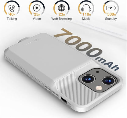 GIN FOXI Battery Case for iPhone 13/13 Pro/14/14 Pro, Charging Case Real 7000mAh Rechargeable Charger Cover Anti-Fall Protection Ultra-Slim Extended Battery Pack Juice Box,6.1" Gray