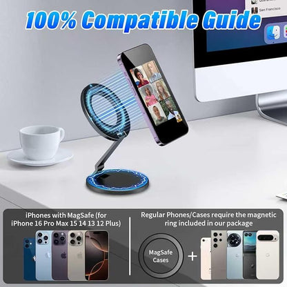 Upgraded Car Phone Holder for Magsafe [3-sided 4200gf Strongest Magnetic] 300° Folding Phone Stand for Desk, Portable Phone Ring Holder Grip, Phone Holders for Your Car Accessories for Phones/Tablets