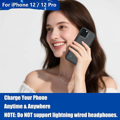 New Battery Case for iPhone 12 / iPhone 12 Pro, 5000mAh Rechargeable Extended Battery Charging Charger Case, Add 100% Extra Juice (6.1 Inches) Black