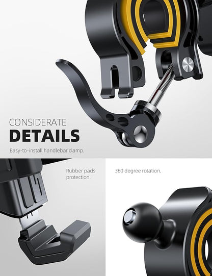 Lamicall Motorcycle Bike Phone Mount - [Full-Around Protection Clip] Bicycle Handlebar Phone Holder, Motorcycle Phone Clip, Scooter Clamp for iPhone 16 15 14 Pro Max/Plus, S24 Ultra and 4.7-7" Phones