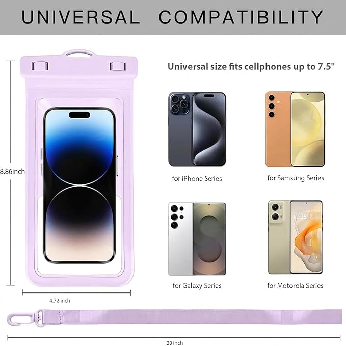 MOLOPPO Waterproof Phone Pouch, with Interior Card Holder, Large Dry Phone Case for iPhone 17 16 15 14 13 Pro Max, Beach Vacation Essentials,1 Pack,Purple
