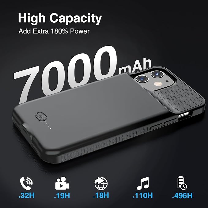 GIN FOXI Battery Case for iPhone 12/12Pro, Charging Case Rechargeable 7000mAh Battery PackUltra-Slim Anti-Fall Protection Charger Cover Extended Juice Box for 12Pro/12 (6.1 inch) Black