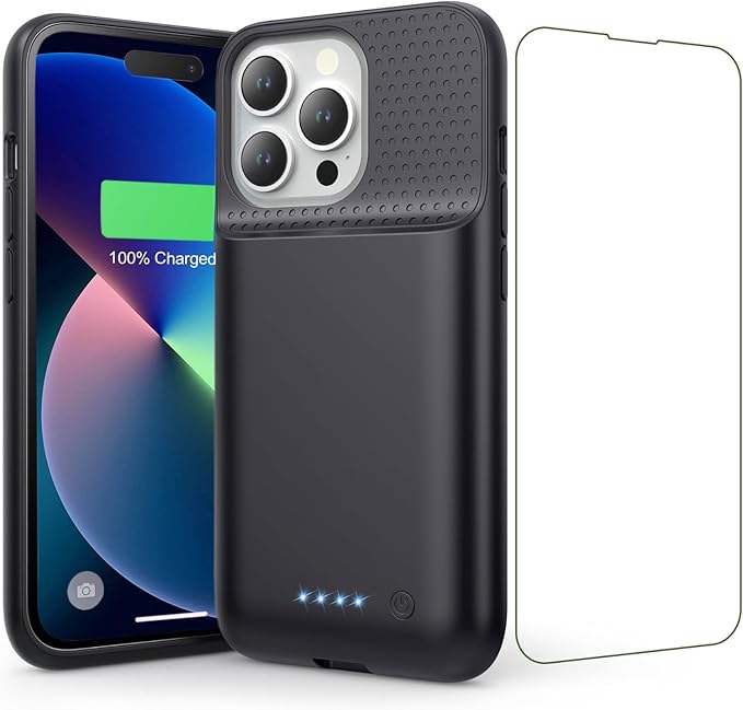 Battery Case for iPhone 13/13 Pro/14, [2025 Upgraded] 7500mAh Slim Portable Smart Charging Case Rechargeable Protective Extended Charging Cover for iPhone 13/13 Pro/14 Battery Pack (6.1 Inch), Black