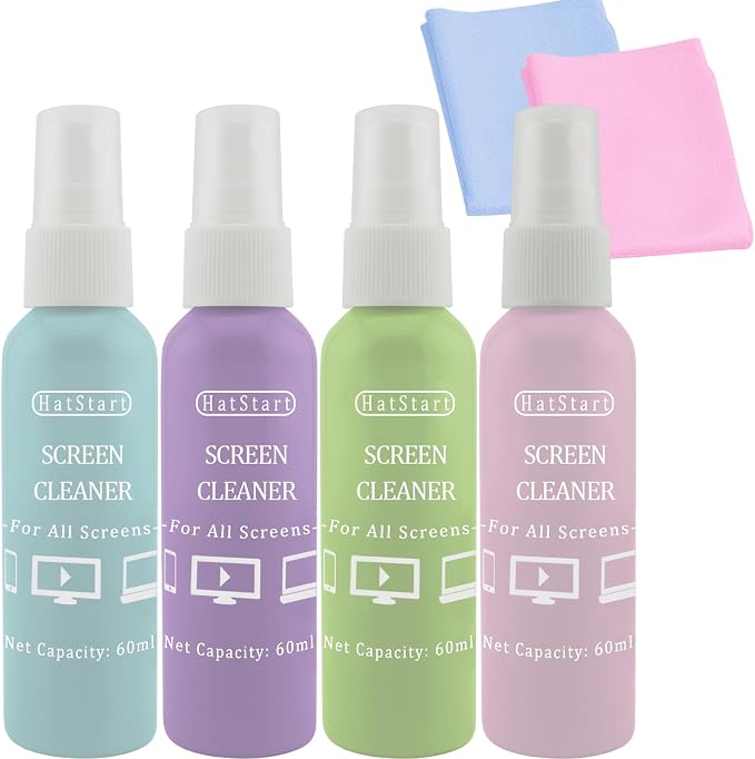 4-Pack Screen Cleaner Spray and 2 Pcs Microfiber Cloth Kit - for LCD, Laptop, PC, MacBook, iPhone, iPad, Computer Monitor, TV, Phone, Tablet, Touchscreen, Eyeglass Lens, and Car Display