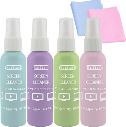 4-Pack Screen Cleaner Spray and 2 Pcs Microfiber Cloth Kit - for LCD, Laptop, PC, MacBook, iPhone, iPad, Computer Monitor, TV, Phone, Tablet, Touchscreen, Eyeglass Lens, and Car Display