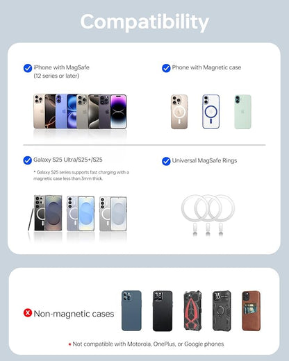 10,000mAh for MagSafe Power Bank Ultra Slim, Magnetic Wireless Charger with USB-C Cable, Fast Charging Portable Battery for iPhone 17/16/15/14/13/12 Series, All-Metal Design, Space Grey