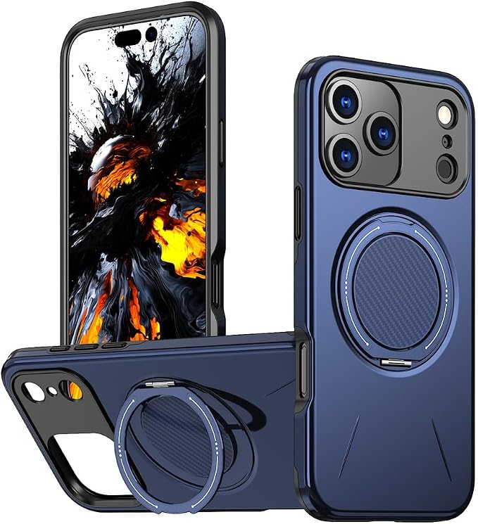 Shockproof Case for iPhone 17 Pro Max/17 Pro/17 Air/17, Magnetic Ring Adjustable Stand Cover Heavy Duty Protection Slim Hard Wireless Charging Shell (17,Blue)