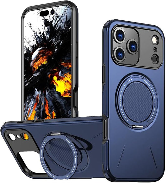 Shockproof Case for iPhone 17 Pro Max/17 Pro/17 Air/17, Magnetic Ring Adjustable Stand Cover Heavy Duty Protection Slim Hard Wireless Charging Shell (17,Blue)