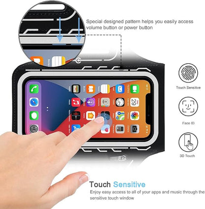 Armband for iPhone 17 16 15 14 13 12 Pro with Airpods Holder, Gym Workouts Running Arm Band (Black)