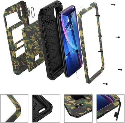 Mitywah Waterproof Case for iPhone XR, Heavy Duty Shockproof Case with Built-in Screen Protector, Full Body Underwater Protective Metal Case 6.1 inch, Camouflage