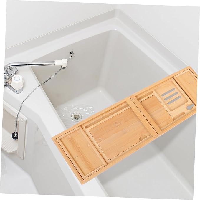 Mobestech Multi-Function Adjustable Bath Tray with Phone Holder and Sturdy Organizer for Bathtub Storage and Relaxation