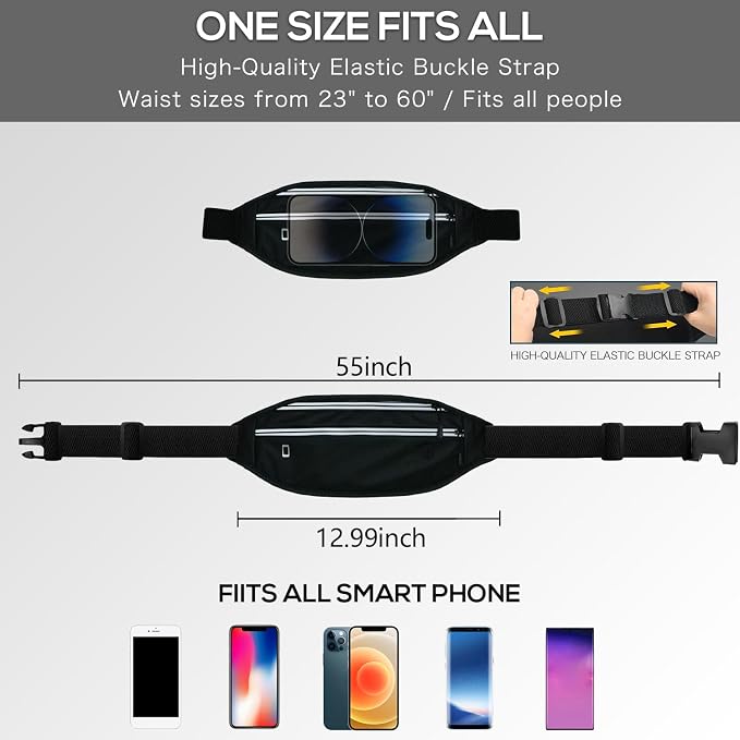 Running belt for Women &Men,Adjustable Exercise Waist Pack Reflective Running Belt for Sports Workout Cycling Hiking, Casual Hands-Free Wallets Phone Bag Fits All Phones(black)