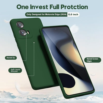 oakxco for Motorola Moto Edge 2024 Phone Case Liquid Silicone, Thin Slim Soft Rubber Gel TPU Plain Protective Simple Cover for Women Girl Cute, Matte Solid Color Aesthetic, Dark Green