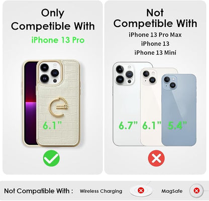 CUSTYPE for iPhone 13 Pro Wallet Case with Card Holder Ring Holder Kickstand Card Slots Case for Women and Men Designed for iPhone 13Pro 6.1"-Beige