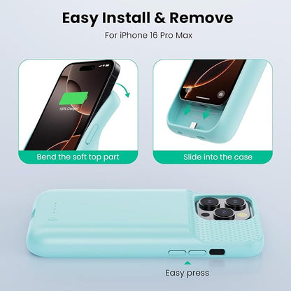 Feob Battery Case for iPhone 16 Pro Max, [2026 Upgraded] 8600mAh Slim Portable Smart Charging Case Rechargeable Protective Extended Charging Cover for iPhone 16 Pro Max (6.9 Inch)-Green