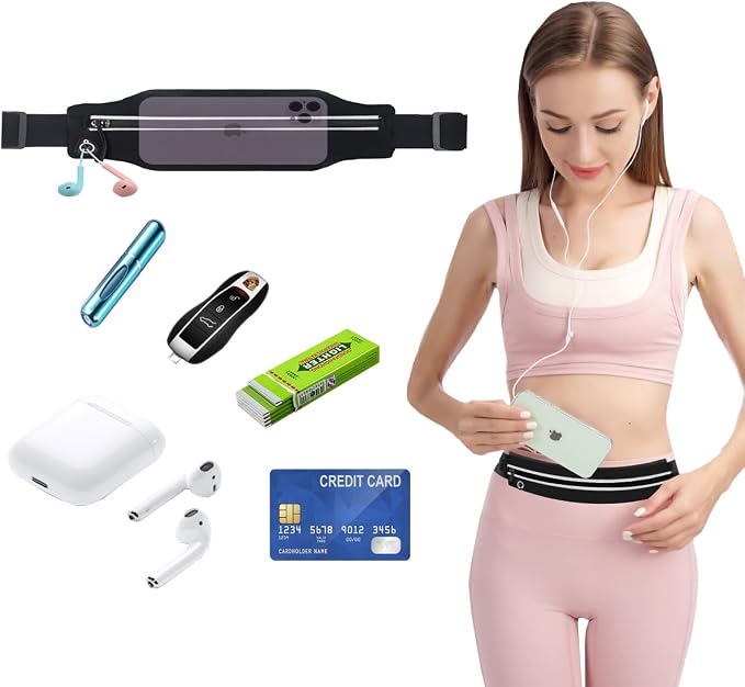 Slim Running Belt Fanny Pack for Men Women, Running Hiking Cycling Phone Holder, Reflective Runners Pouch Waist Pack for Workout, Money Belt, Running Gear Accessories Gift【Fits All Size Phones】