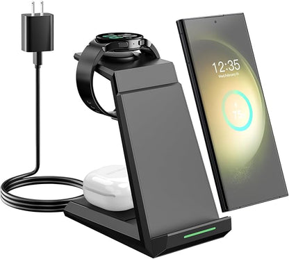 Wireless Charger for Samsung - Nanami 3 in 1 Charging Station for Multiple Devices, Fast Charger Stand for Galaxy S26 S25 S24 S23 Ultra S22 Z Flip Fold 7,Galaxy Watch 6/5/5 Pro/4/3, Galaxy Buds 2 Pro
