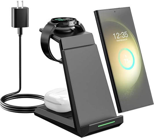 Wireless Charger for Samsung - Nanami 3 in 1 Charging Station for Multiple Devices, Fast Charger Stand for Galaxy S26 S25 S24 S23 Ultra S22 Z Flip Fold 7,Galaxy Watch 6/5/5 Pro/4/3, Galaxy Buds 2 Pro