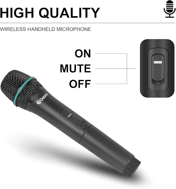 Debra Audio Pro UHF 4 Channel Wireless Microphone System with Cordless Handheld Lavalier Headset Mics, Metal Receiver, Ideal for Karaoke Church Party (with 2 Handheld & 2 Bodypack (B))