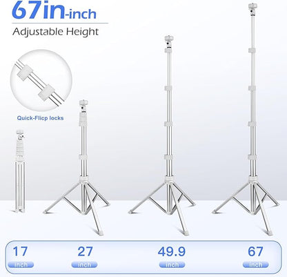 Sensyne 67" Phone Tripod & Selfie Stick, Extendable iPhone Tripod Stand with Wireless Remote and Phone Holder, Compatible with Cell Phone, Camera (Silver)