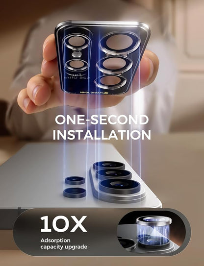MAGIC JOHN for Samsung Galaxy S26 Ultra Camera Lens Screen Protector [Alignment Kit&1:1 Invisible Fit] 9H Aerospace Tempered Glass, Ultra HD, Metal Individual Ring, Set of 2,Clear