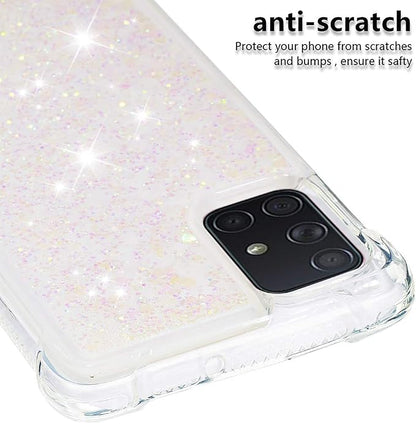 Glitter Phone Case für Galaxy A71 Women, Bling Flowing Liquid Case Bumper Protective Cover TPU Silicone Shockproof Back Case Transparent Hard Case Anti Yellowing Compatible with Samsung Galaxy A71