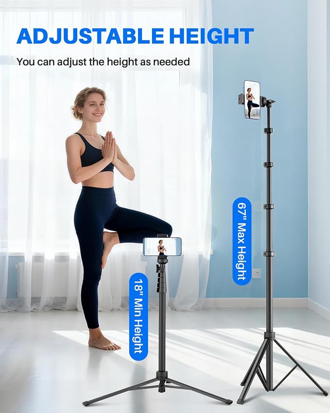 67" Phone Tripod, MIIASI Extendable Tripod for iPhone, Selfie Stick with Remote and Phone Holder, Compatible with iPhone/Android/Camera, Light Stand (Black)