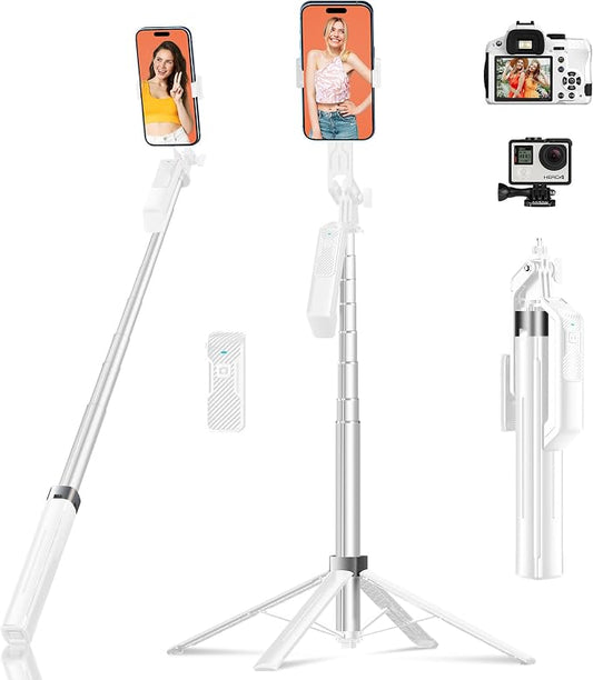 Selfie Stick Phone Tripod - 71 inch Tall Cell Phone Holder with Detachable Wireless Remote and 2 LED Lights for Recording, Video and Picture, Phone Stand for iPhone, Android, Camera & Gopro
