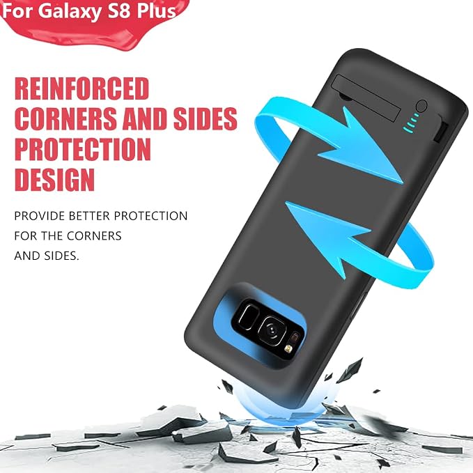 Battery Case for Samsung Galaxy S8+ Plus, 6500mAh Rechargeable Extended Battery Charging Charger Case (6.2 Inches) Black