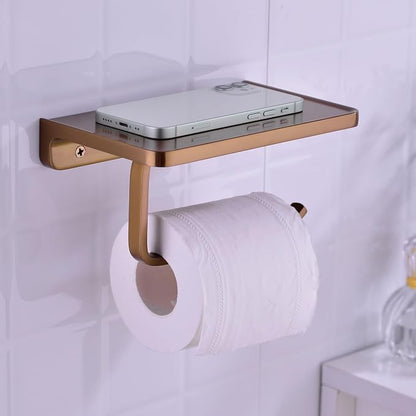 TRUSTMI Toilet Paper Holder with Phone Shelf, Bronze Bathroom Accessories Tissue Roll Dispenser Storage Wall Mounted, Brushed Rose Gold