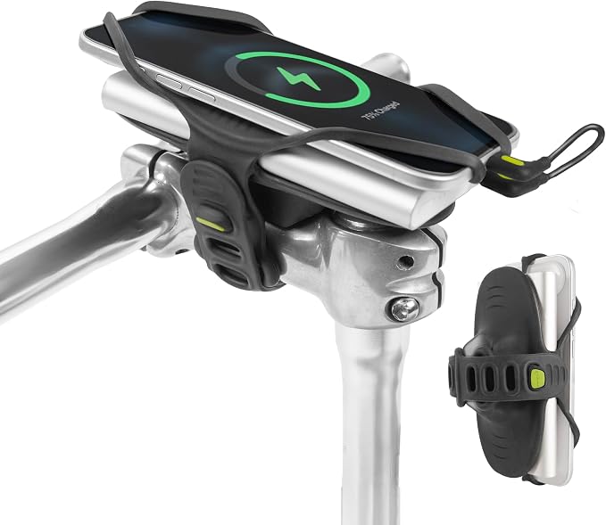 Bone Bike Tie 6 Pro-Pack, 2-in-1 Bike Phone and Charger Mount for Stem, Scratch-Free & Shock-Absorbing Silicone with Dual-Strap Protection, Cycling Holder for 4.7"–7.2" Smartphones and Power Banks