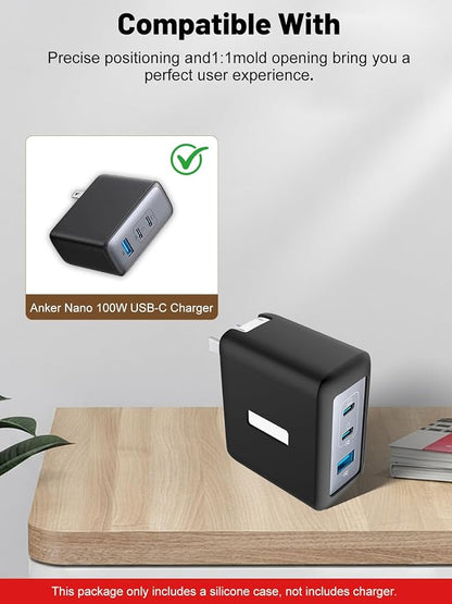 Silicone Protective Case for Anker Nano 100W USB-C Charger , Full-Body Protective Cover with Precise Cutouts, Shockproof Dustproof Charging Block Protector Sleeve & Scratch-Resistant Sleeve (Black)